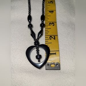 Vintage Healing Hematite Open Heart Pendant Necklace 20" Unique Sultry Charm